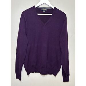 Brooks Brothers Mens‎ L V Neck Merino Wool Sweater Purple Plum Preppy
